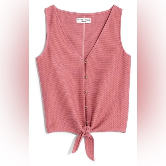 Madewell Texture and Thread Button Tank Top with Tie in Mauve - Picture 2 of 6